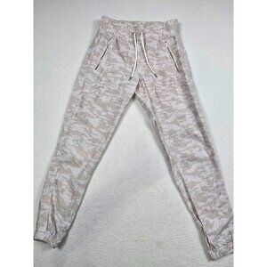 Athleta Cabo Tide 100% Linen Jogger Pants Size 0 Beige Camo Womens Relaxed Fit